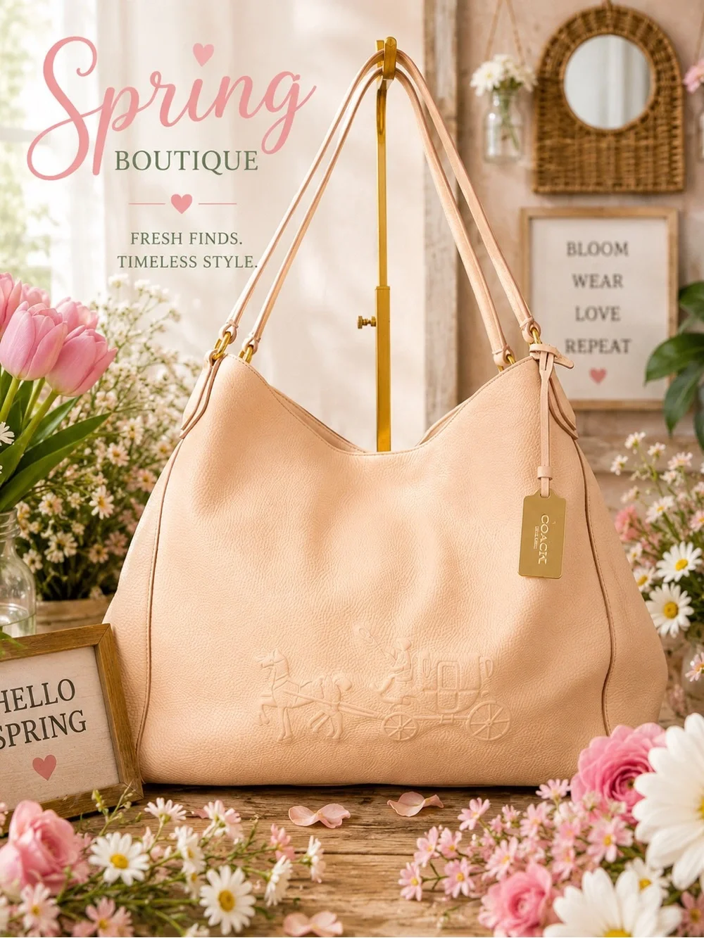 Coach Edie 42 Horse and Carriage embossed Hobo Bag in Blush Pink